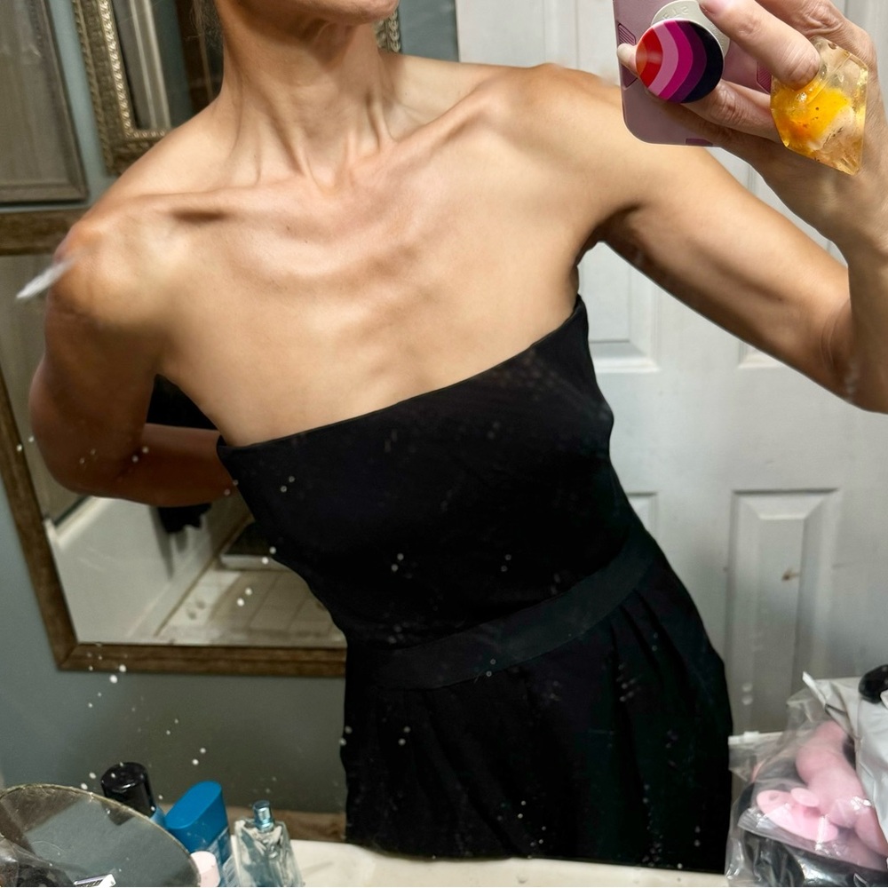 Max Mara black strapless bustier crepe jumpsuit pockets boning Italy S M harem